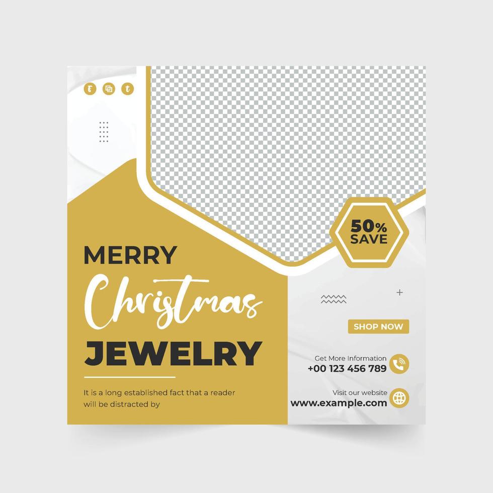 Luxury jewelry store promotional poster design on white backgrounds. Special ornament social media post vector with golden and dark colors. Fashion jewelry sale web banner template for marketing.