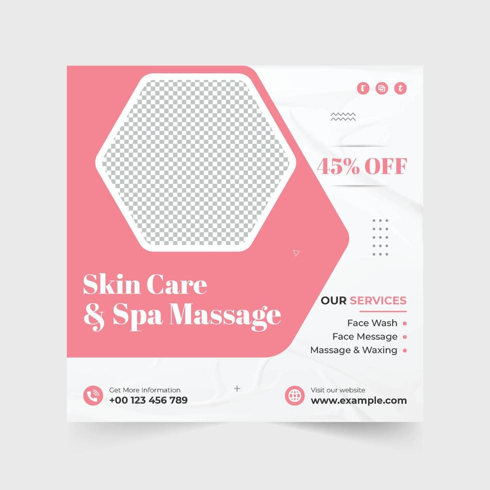 Spa massage and skincare treatment promotional poster design with pink and dark colors. Beauty center business advertisement template vector with photo placeholders. Body treatment service template.