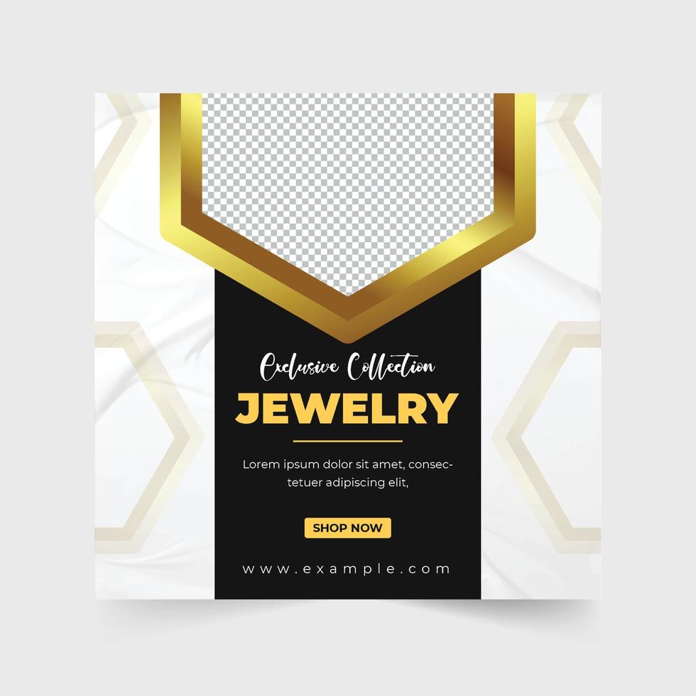 Fashion accessories and gold jewelry sale template for social media promotion. Ornament business social media post design with dark and golden colors. Special jewelry advertisement poster vector. vector