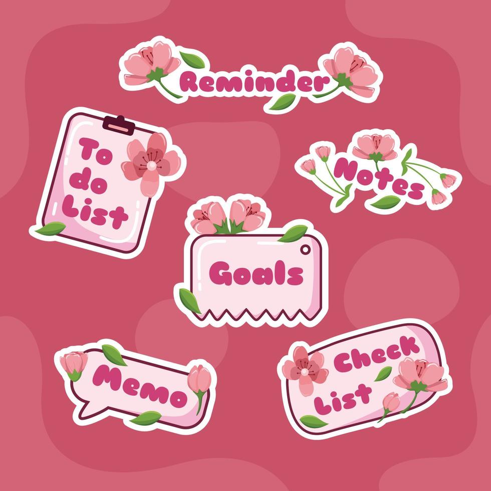 Set of Peach Blossom Sticker for Journal vector