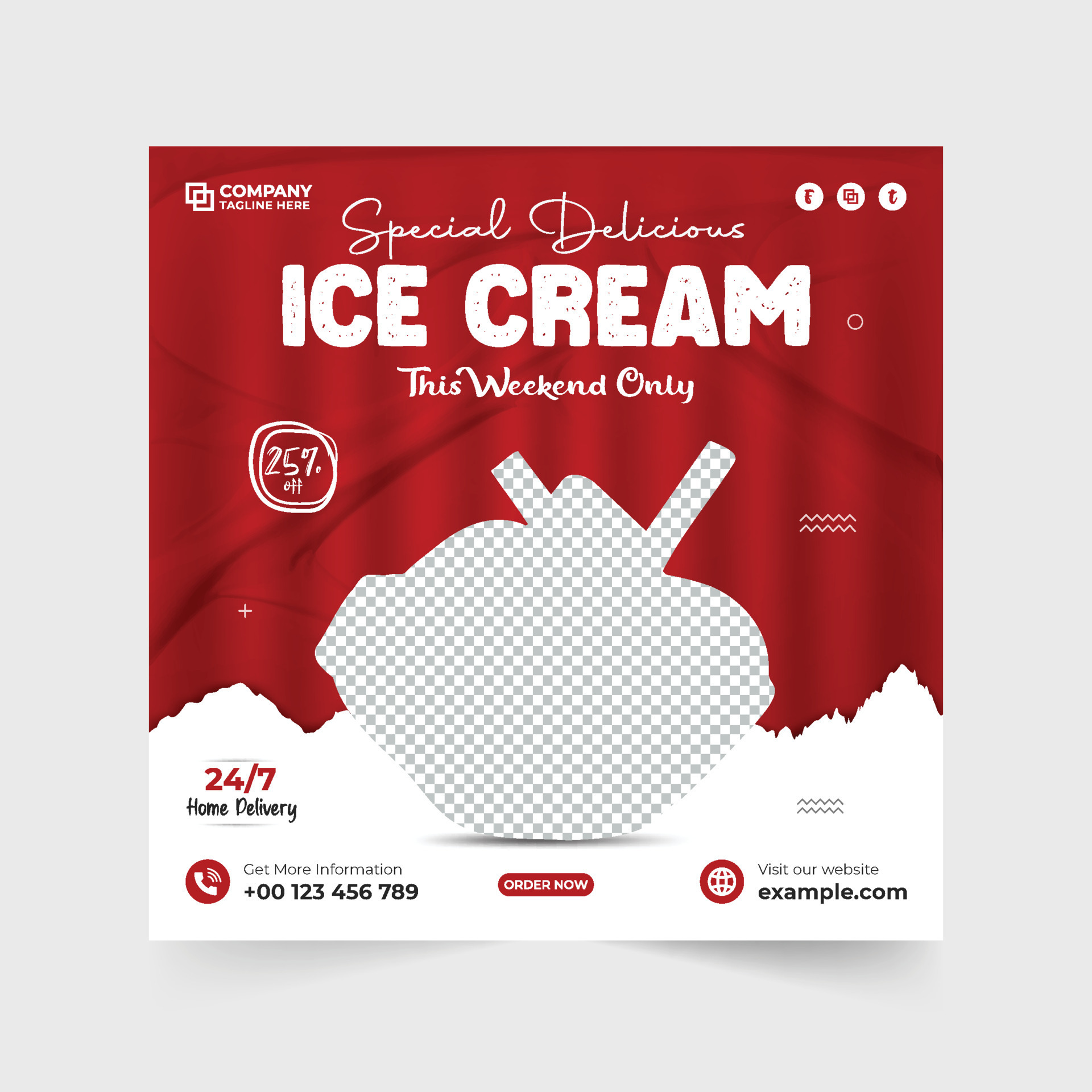 Delicious ice cream sale discount template design for social media