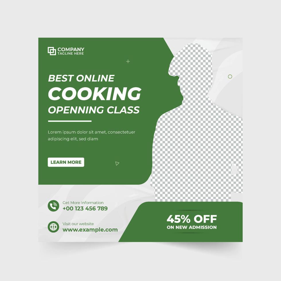 Modern chef training class social media promotion template. Cooking class promotional web banner for the culinary training center. Online cooking class social media posts with red and green colors. vector