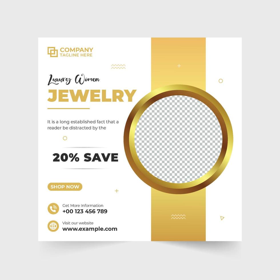 Jewelry business advertisement template vector for social media marketing. Special jewelry store promotion poster design with golden and dark colors. Women ornaments social media post design.