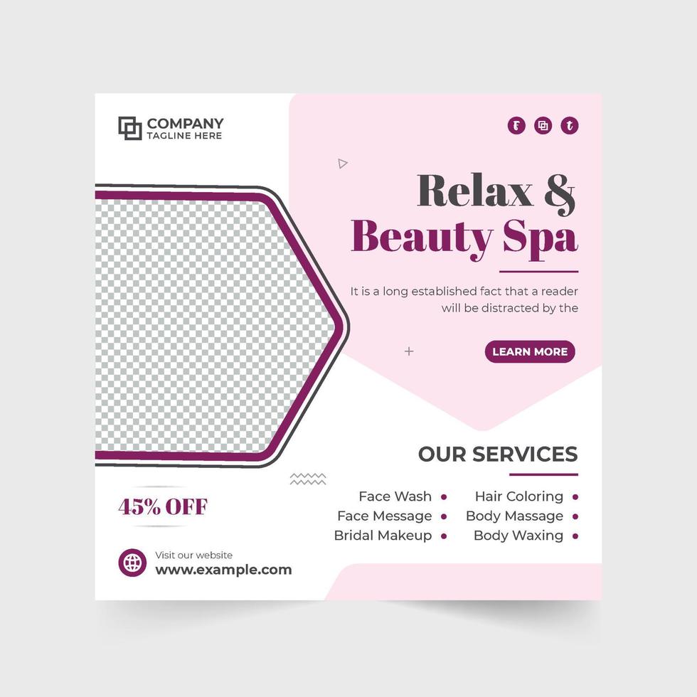 Beauty spa treatment promotional poster design with lavender and dark colors. Body massage and beauty salon template vector for social media marketing. Body and skin care center advertisement.