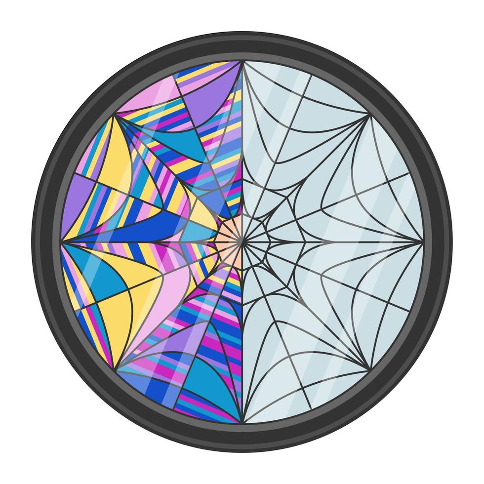 Stained glass. Window. Wednesday. Multi-colored and gray mosaic window. Vector illustration.