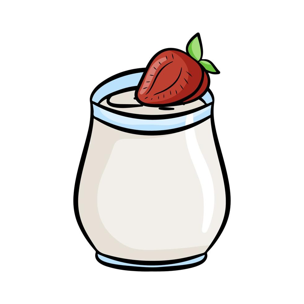 Yogurt with strawberry in glass contoured vector