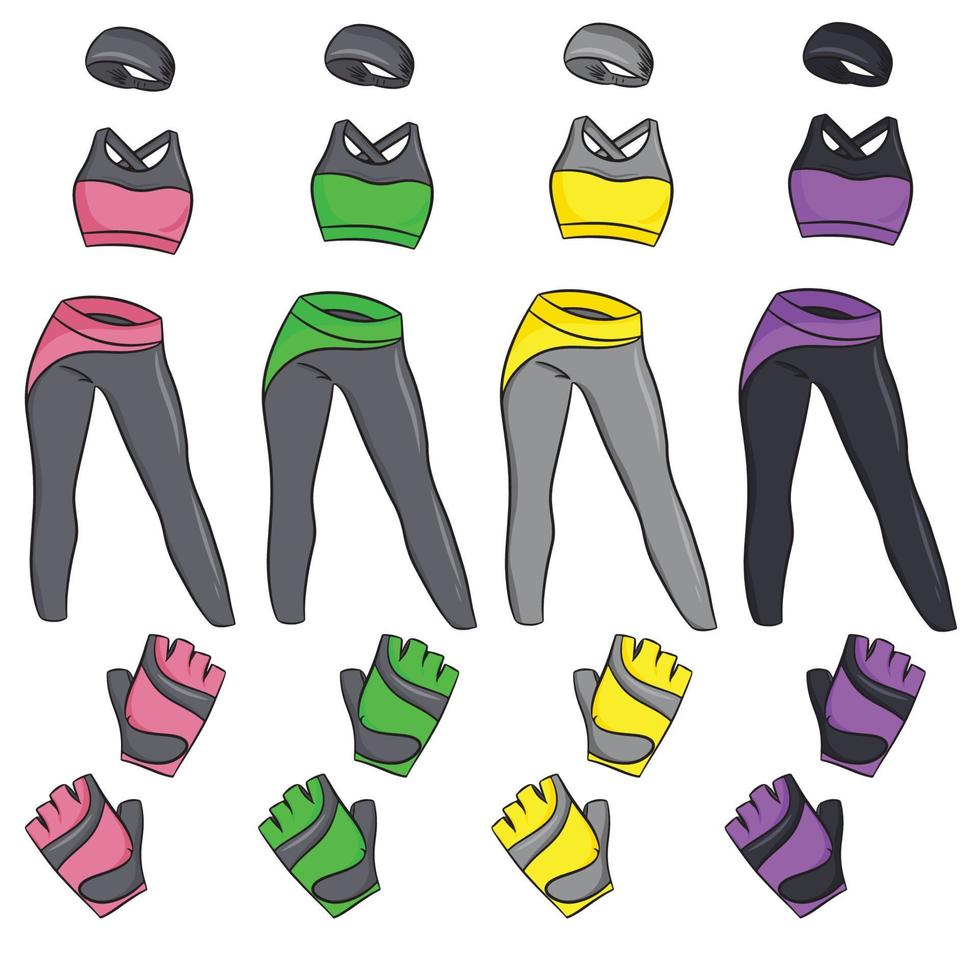 Set of fitness accessories in cartoon style. vector
