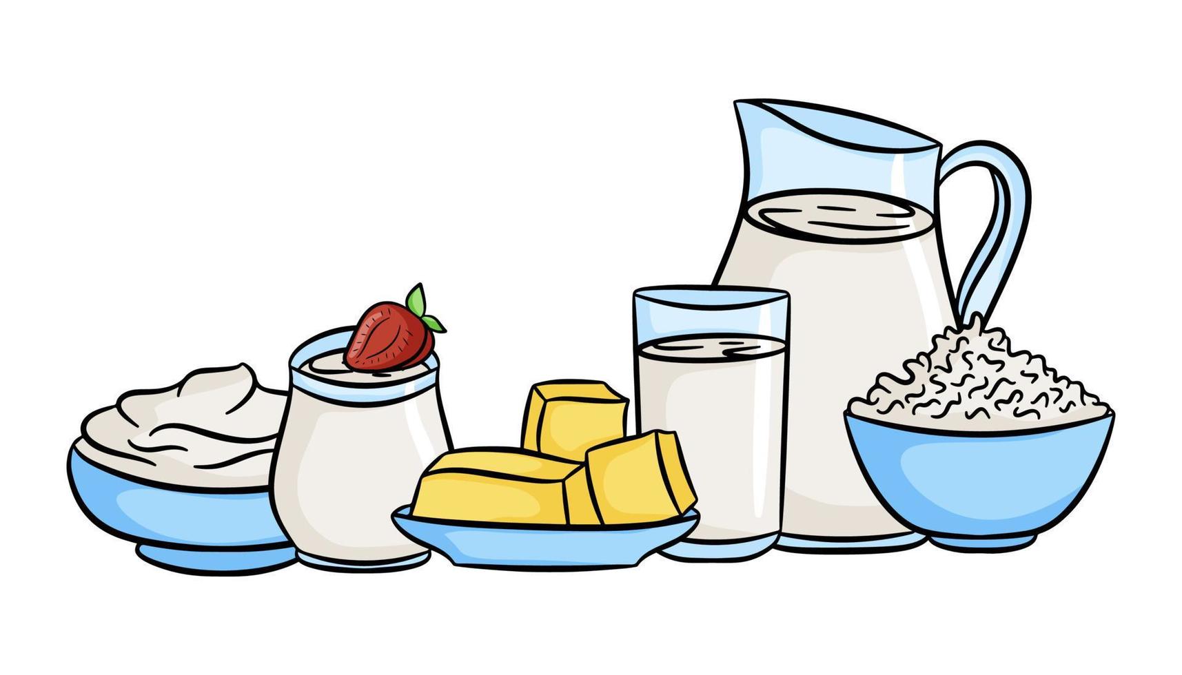 Dairy healthy product line set vector