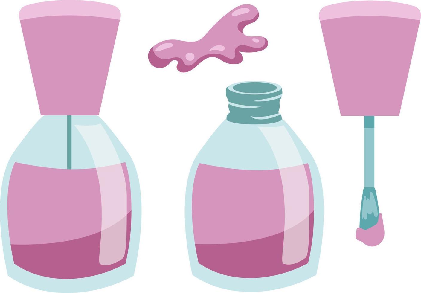 Manicure lilac purple nail polish set. Nail polish bottle and brush isolated on white background flat style vector