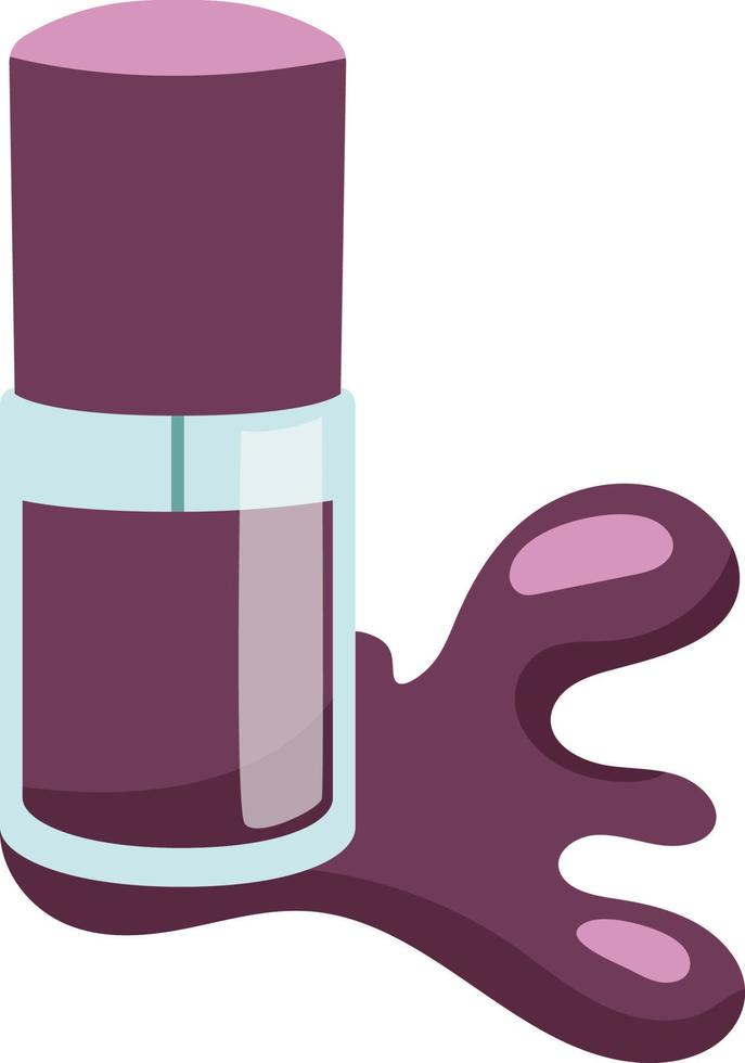 Nail polish purple bottle with varnish splash isolated on white background in flat style vector