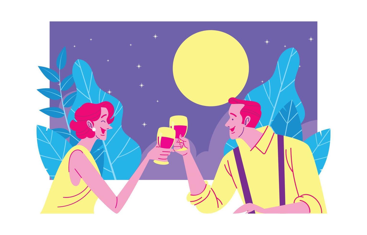 pareja romántica tiene un brindis romántico con vino vector