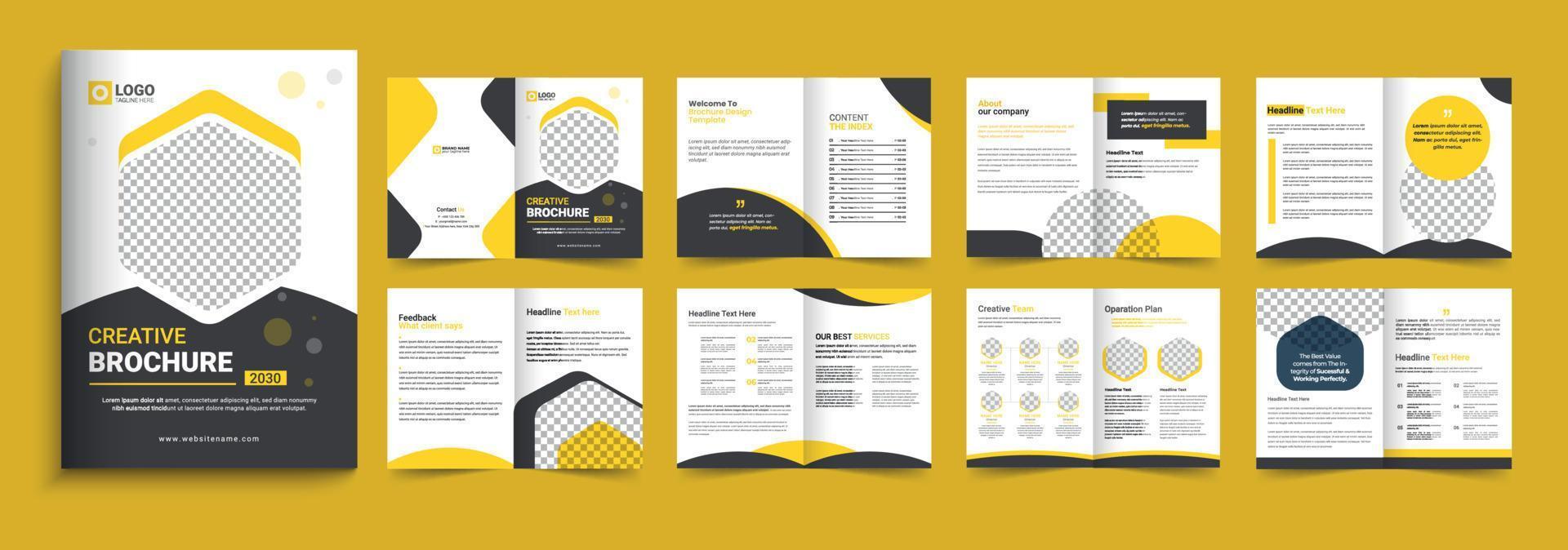 Corporate company profile brochure template design. 16 page corporate brochure editable template layout, minimal business brochure template design vector