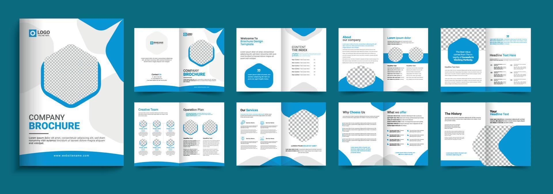Corporate company profile brochure template design. 16 page corporate brochure editable template layout, minimal business brochure template design vector