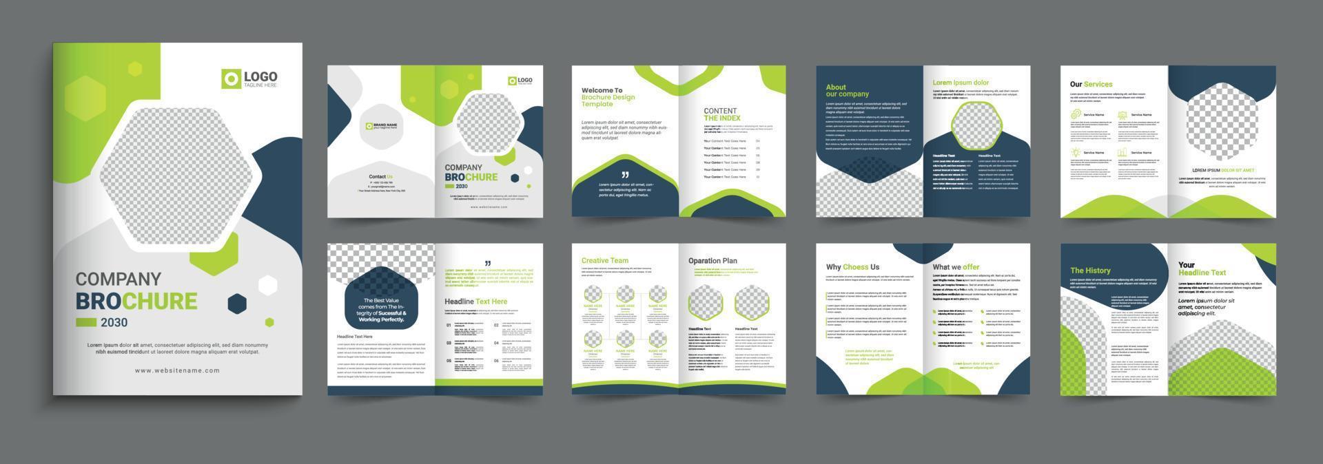 diseño de plantilla de folleto de perfil de empresa corporativa. Diseño de plantilla editable de folleto corporativo de 16 páginas, diseño de plantilla de folleto comercial mínimo vector