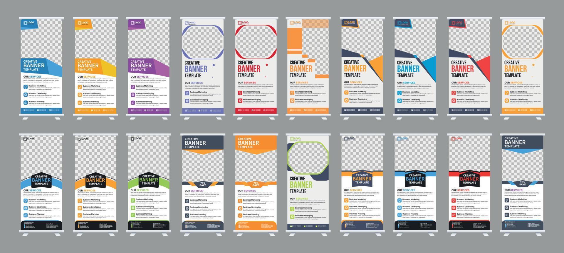Corporate Business RollUp Banner Design. and x-banner, and flag-banner Set template vector