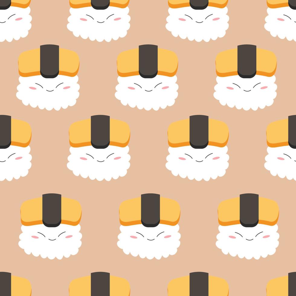 Cute seamless pattern with asian japanese concept tamago nigiri with faces vector