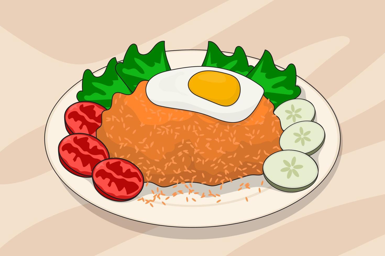 arroz frito dibujado a mano con huevo en diseño vectorial vector