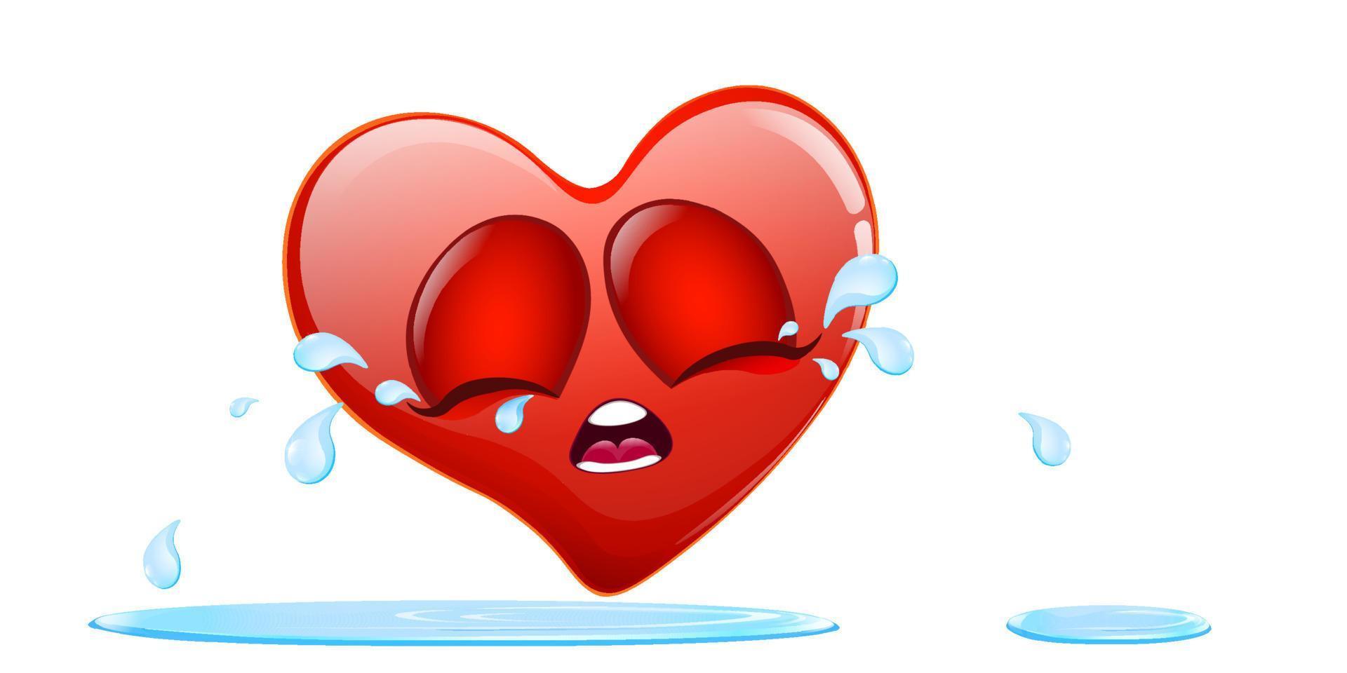 Upset cartoon red heart crying vector