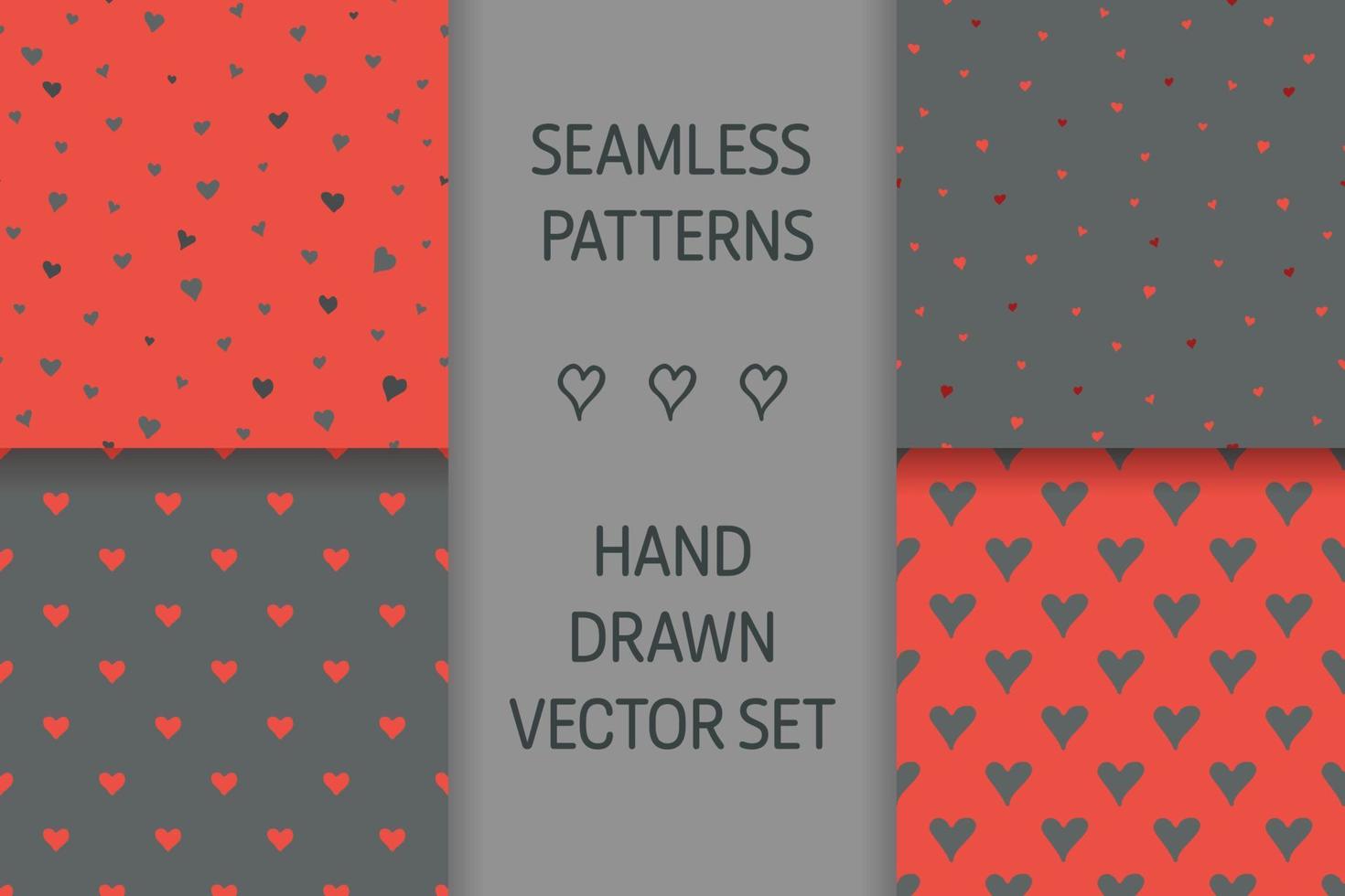 Seamless pattern with hand-drawn hearts on a red background in boho style. Vector romantic background. Great for fabric, textile, apparel.