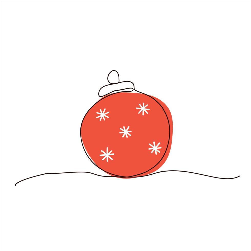 Continuous one line drawing of Christmas ball. Christmas ball isolated on white background. Vector illustration