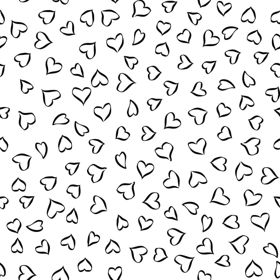 Seamless pattern of hearts. Hand-drawn cartoon cute doodle design isolated on white background. Seamless pattern for Valentine. Vector illustration.