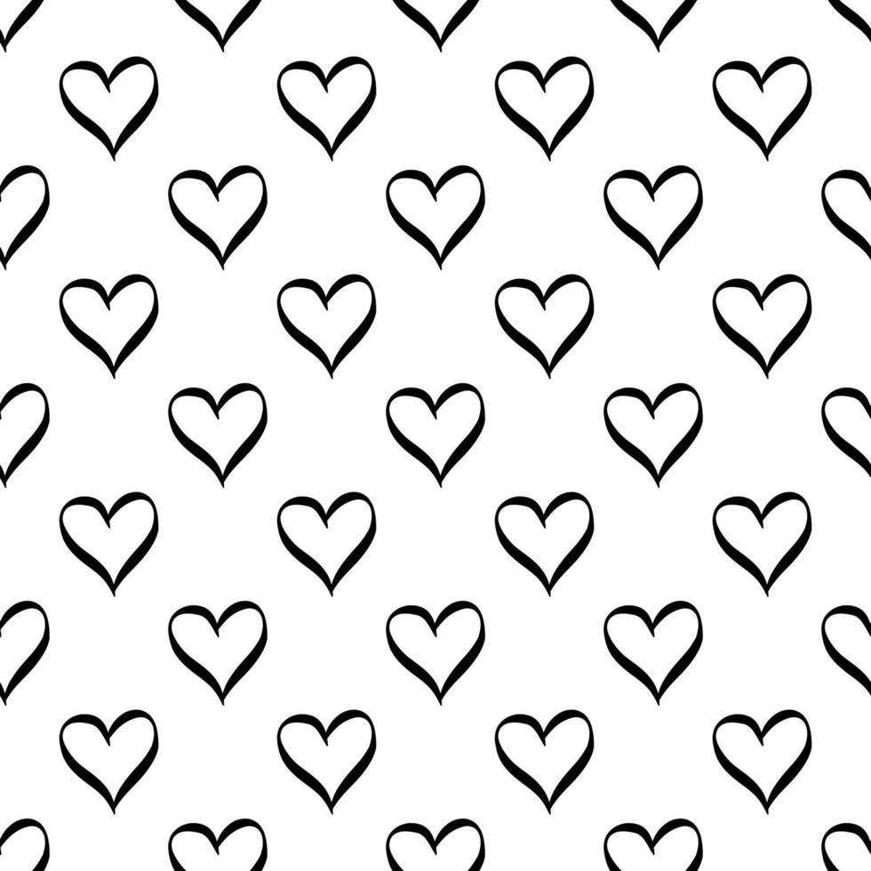 Seamless pattern of hearts. Hand-drawn cartoon cute doodle design isolated on white background. Seamless pattern for Valentine. Vector illustration.