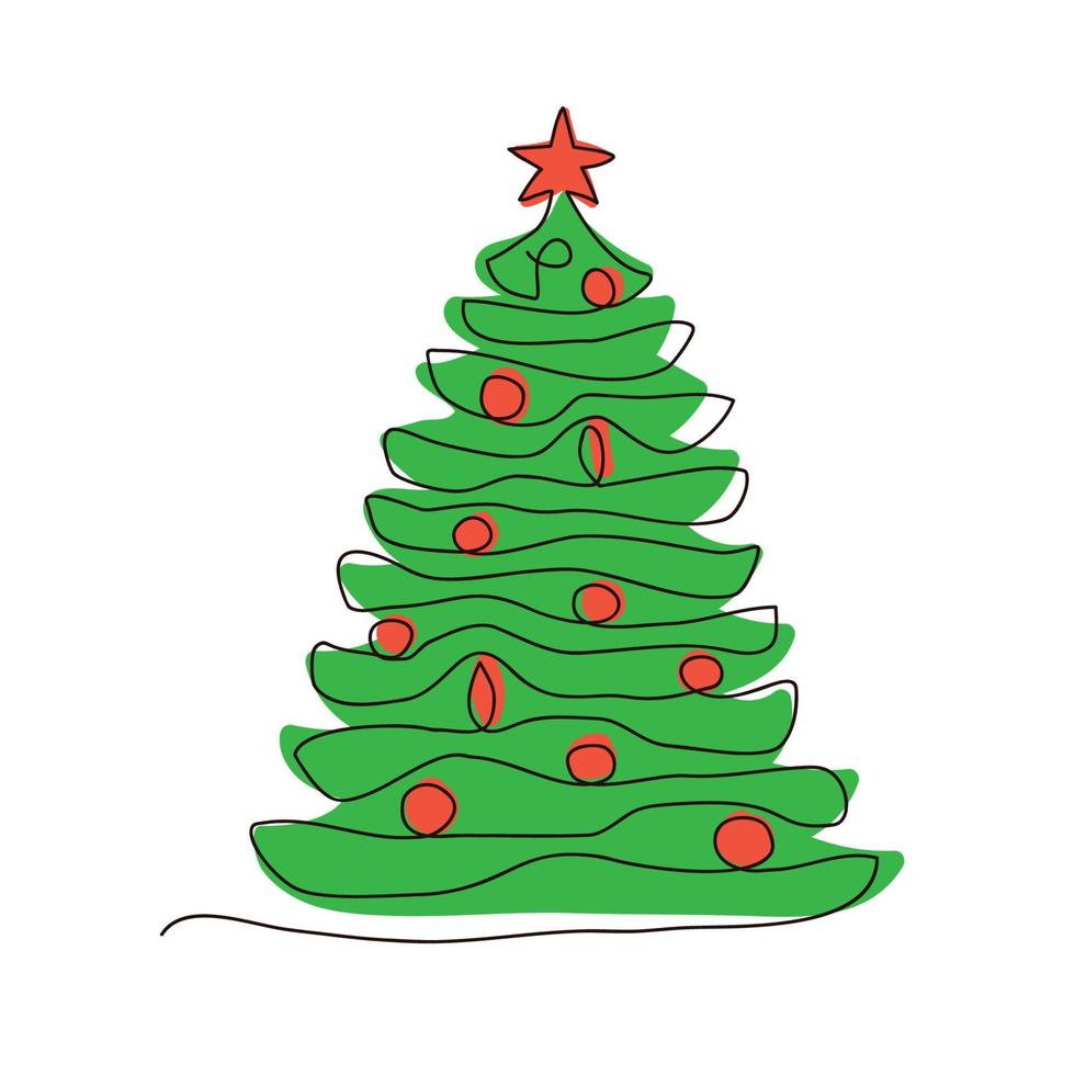 árbol de año nuevo un dibujo de línea continua con letras feliz navidad. banner web de árbol minimalista, fondo, póster. ilustración vectorial vector