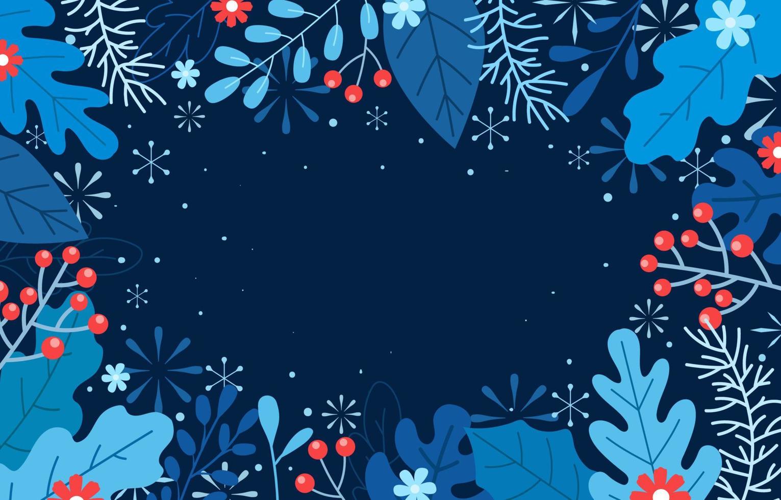 Winter Leaves Border with Blue Background vector