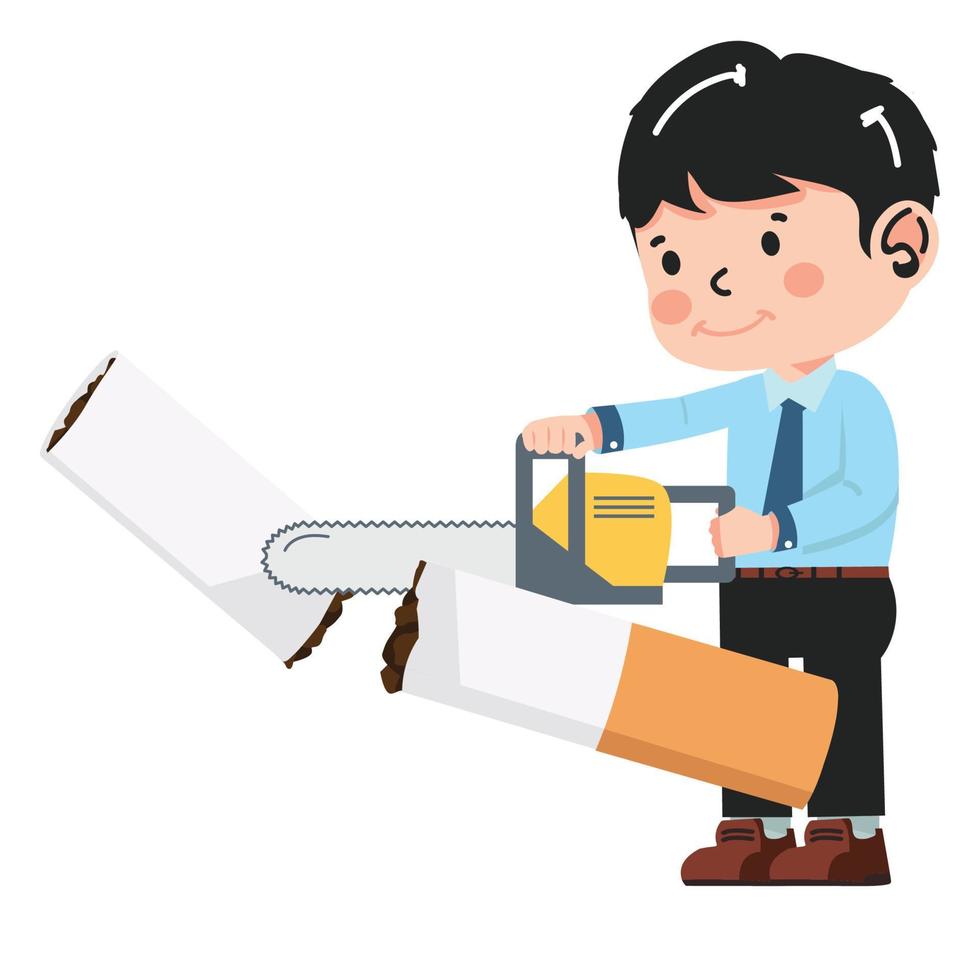 businessman cut cigarette out with chainsaw vector