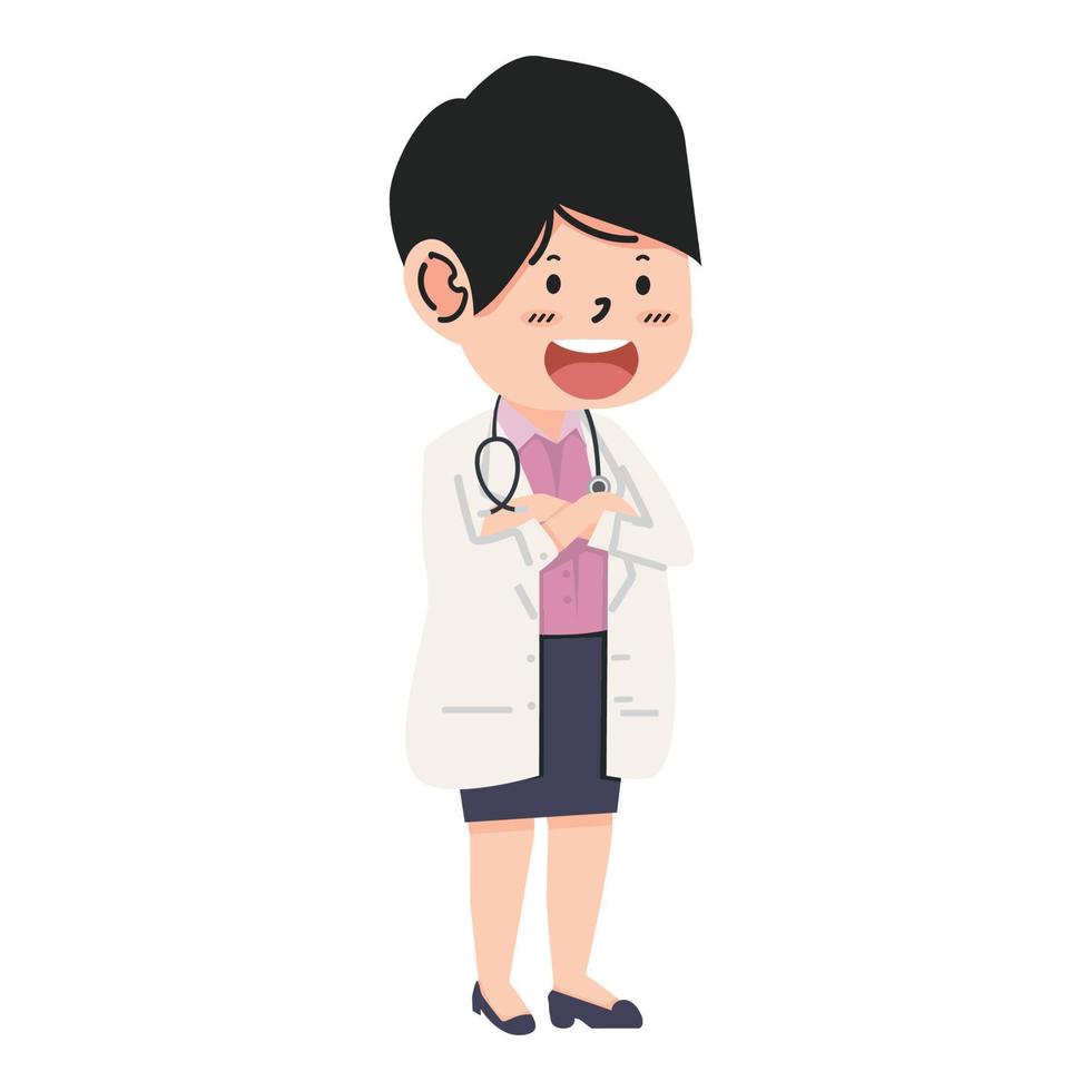 Female doctor  poses cartoon flat vector