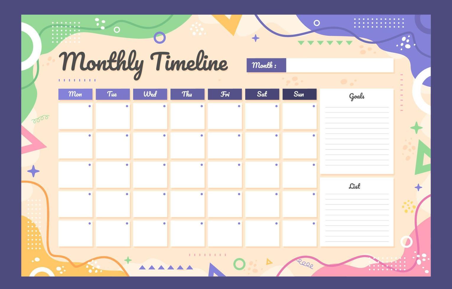 Monthly Timeline Journal Template vector