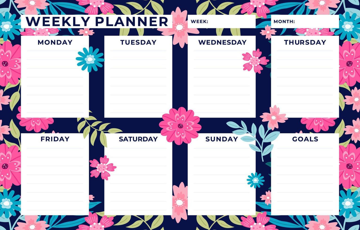 Spring Floral Themed for Weekly Planner Template vector