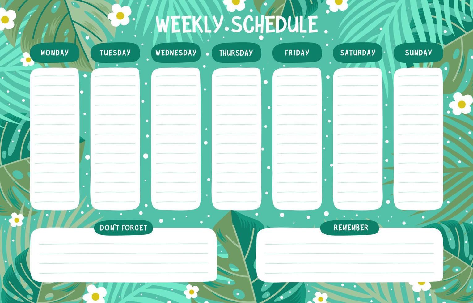 Weekly Schedule Template With Floral Element vector