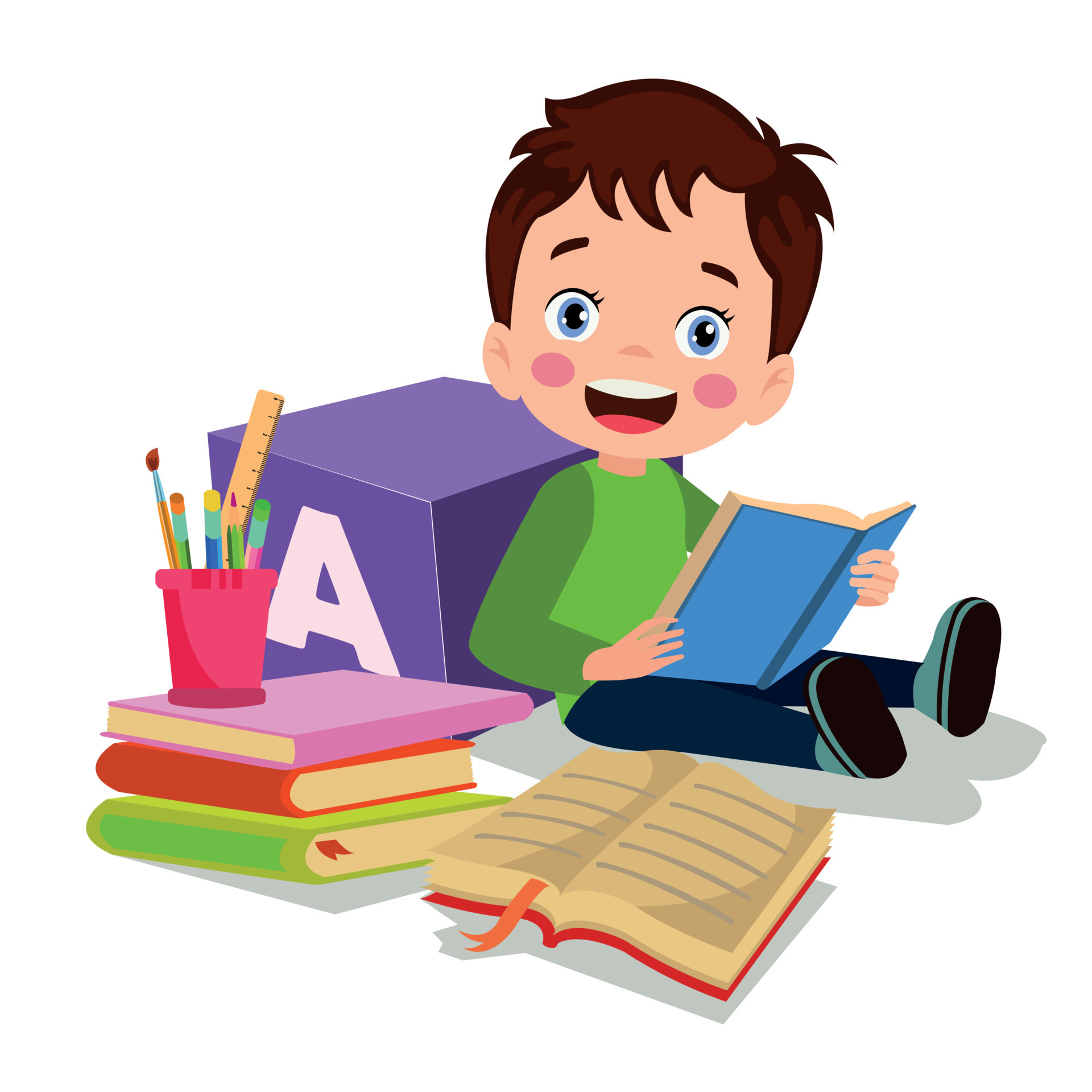 cute little student drawing pictures with pencils and papers 16387201
