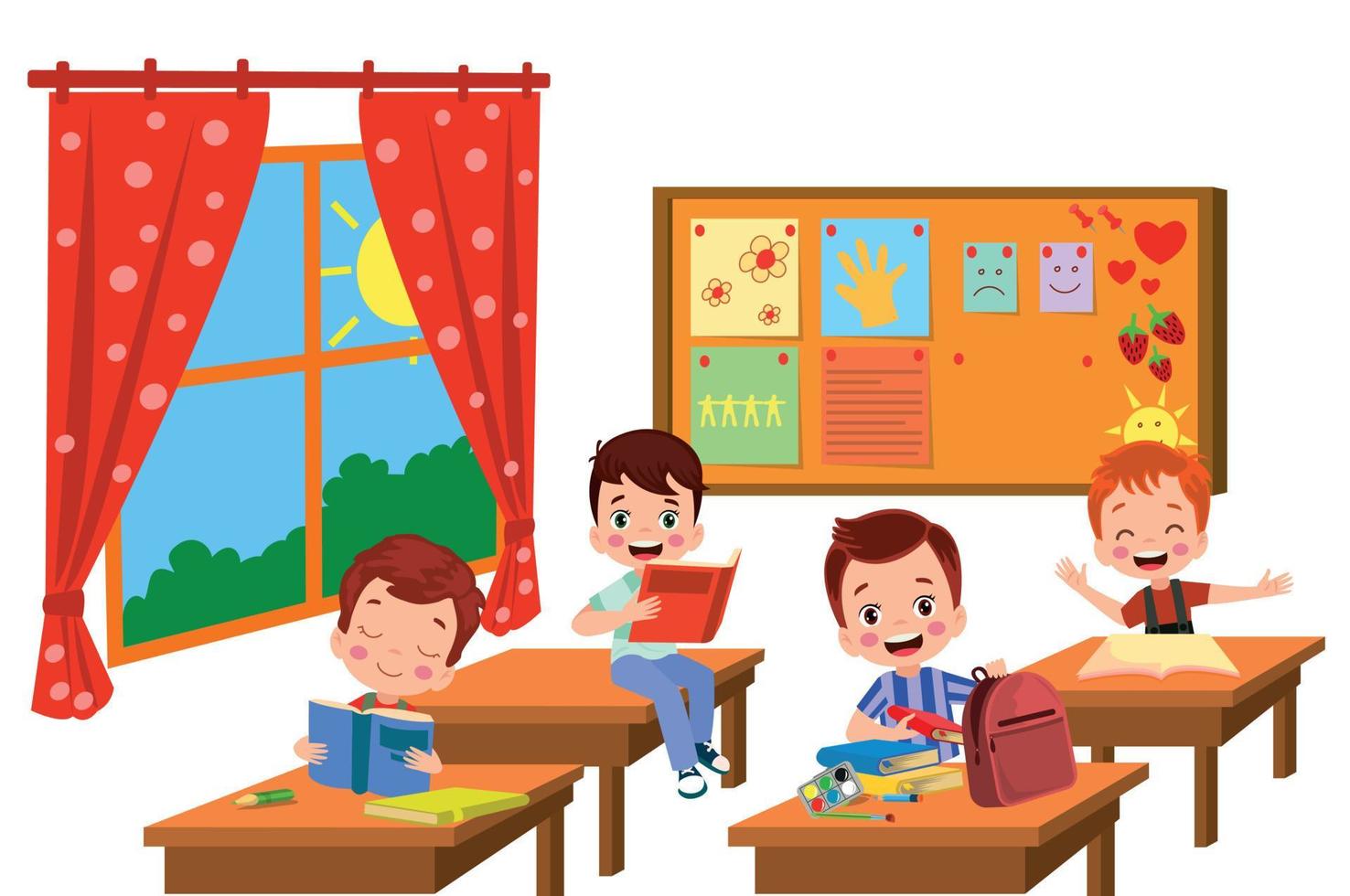 cute students playing games in class at school vector