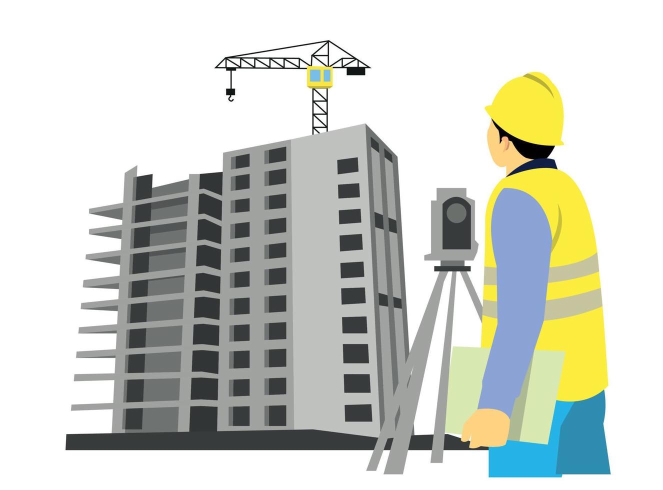 civil architect engineer studying building plans and working engineering and architecture concept vector