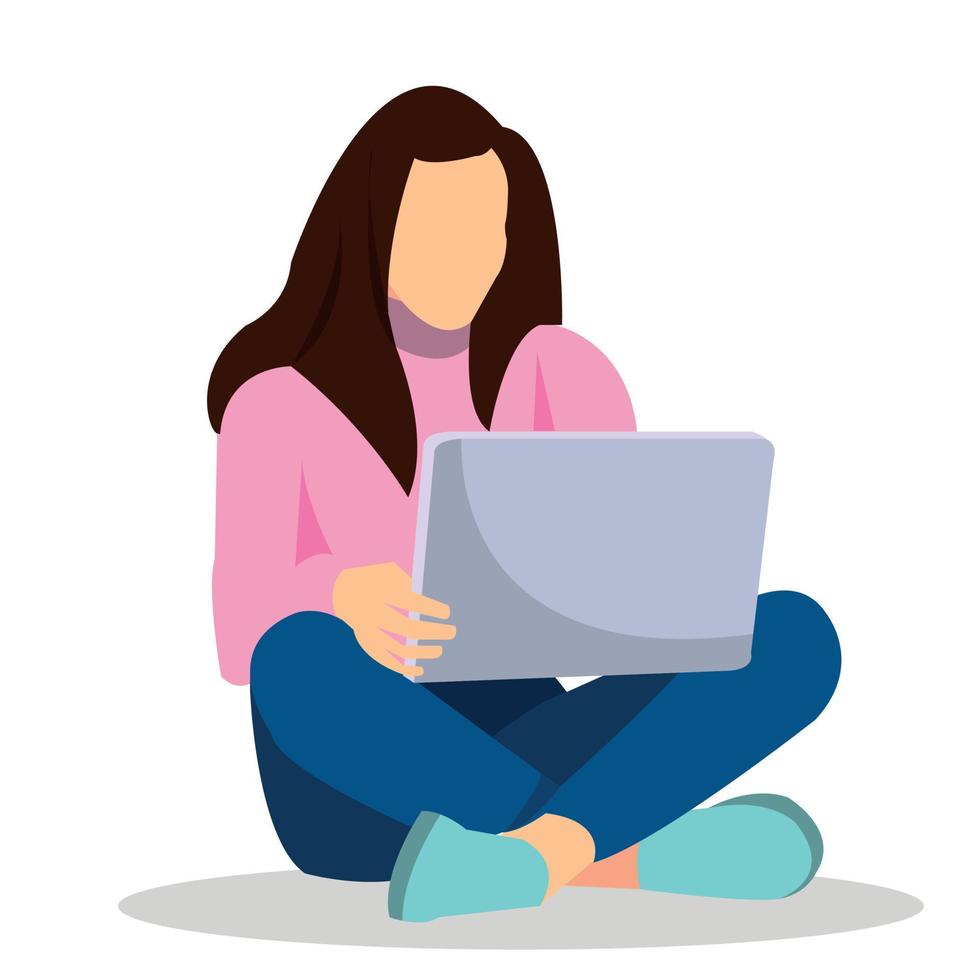 young girl working with computer vector