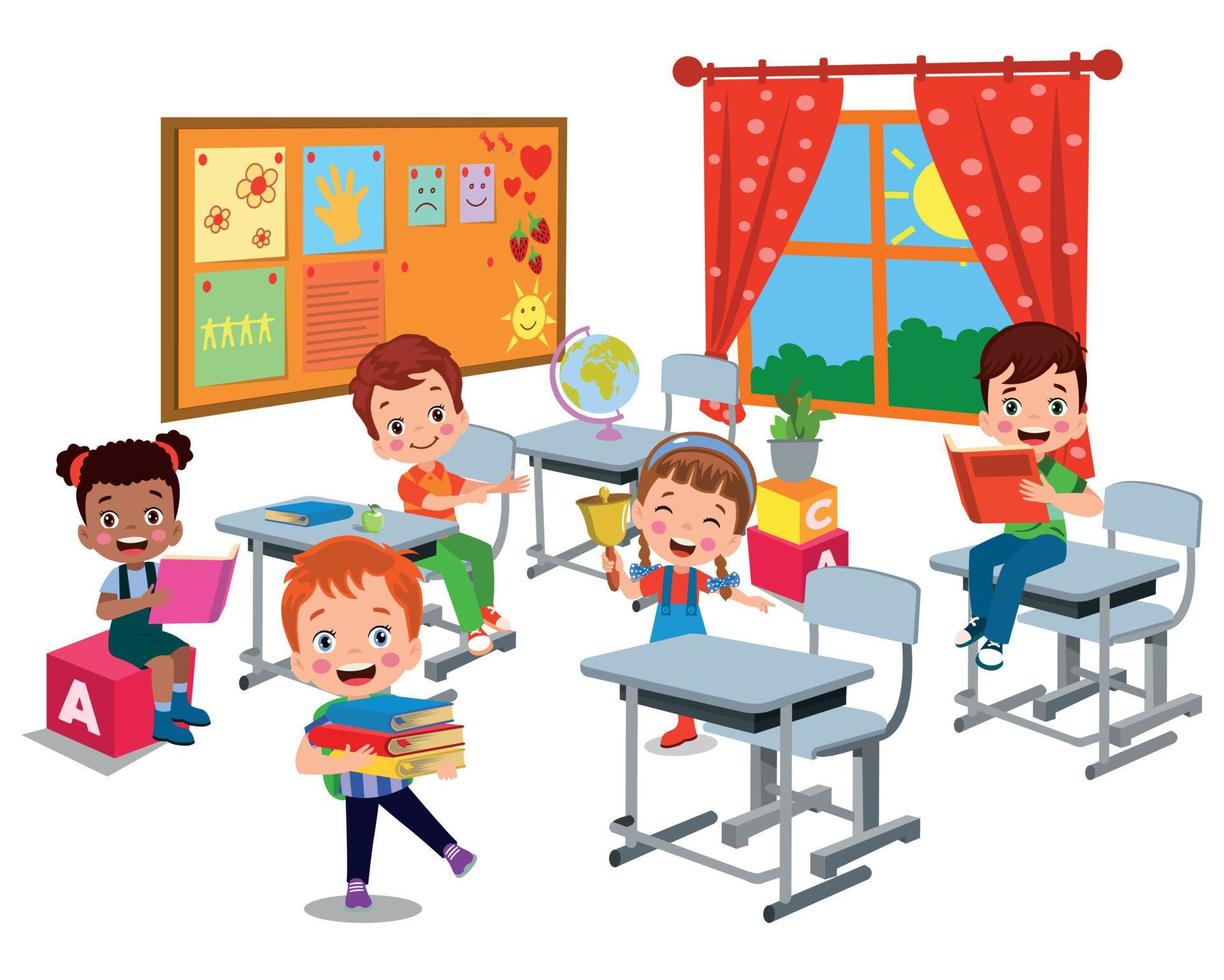 cute students in class at school vector