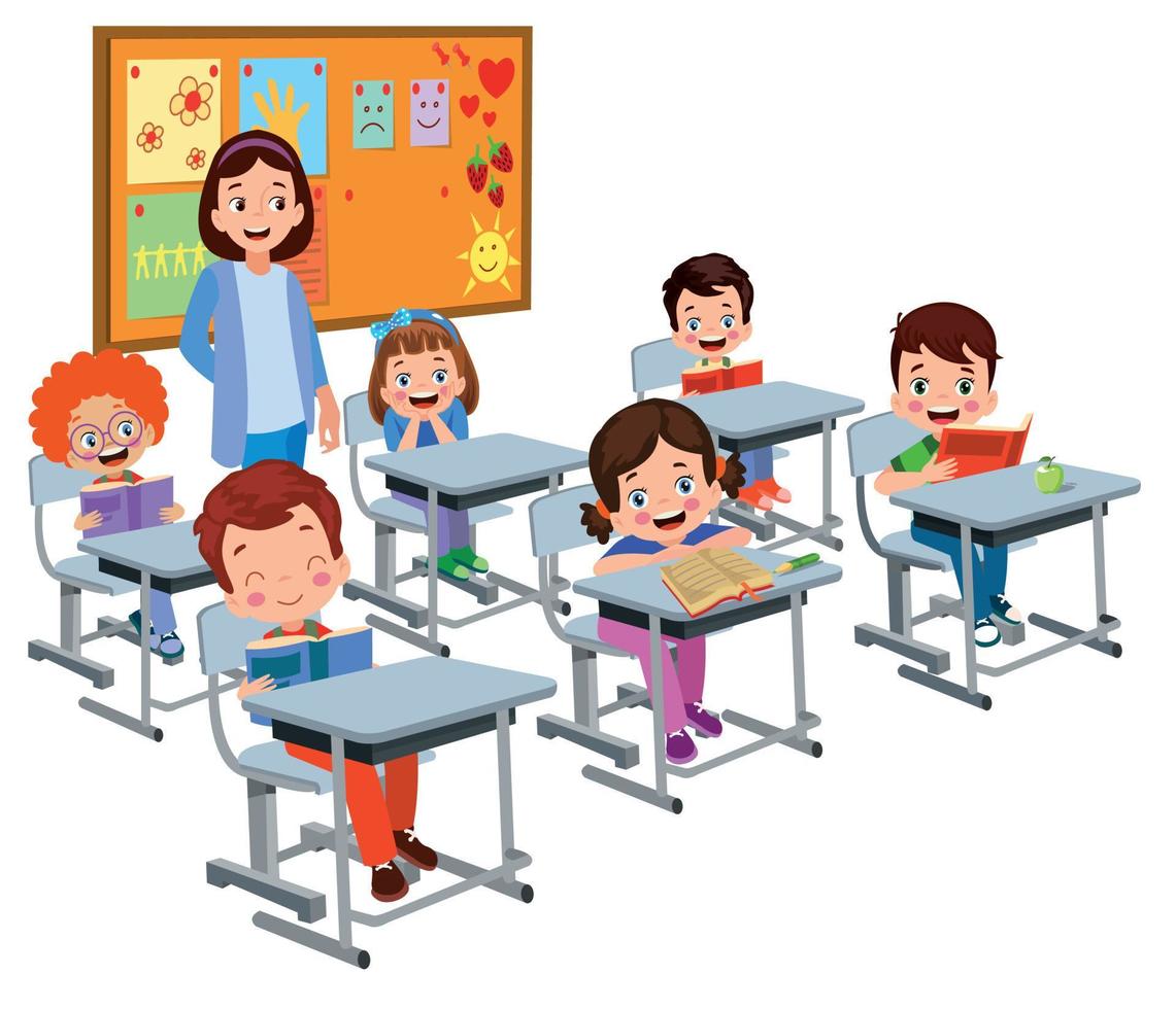 cute students in class at school vector