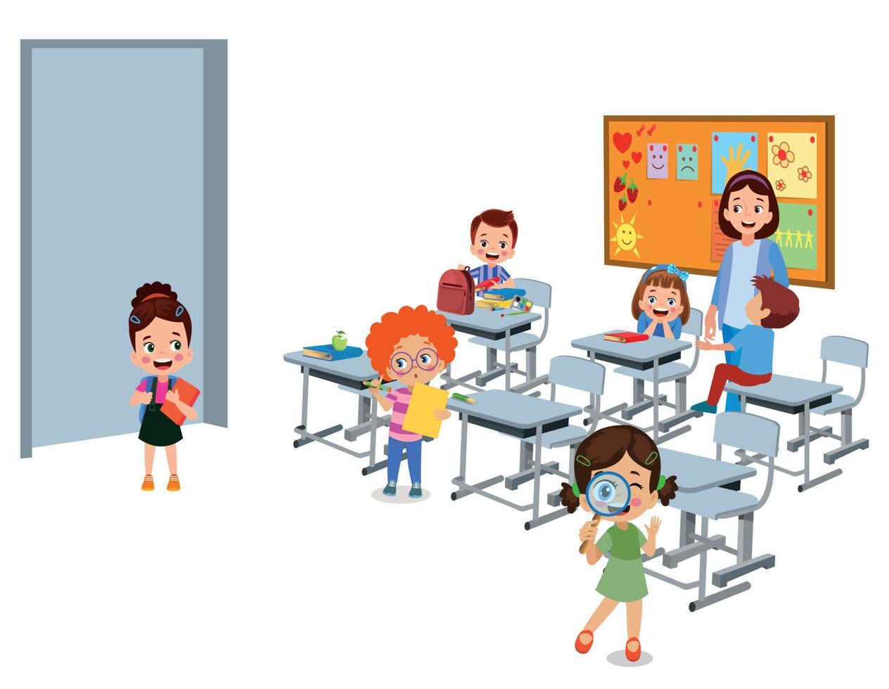cute students in class at school vector