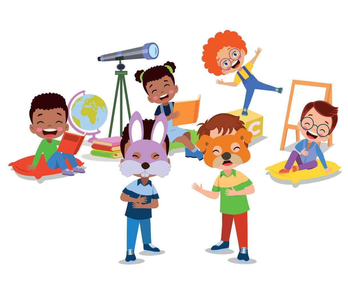 cute students playing games in class at school vector