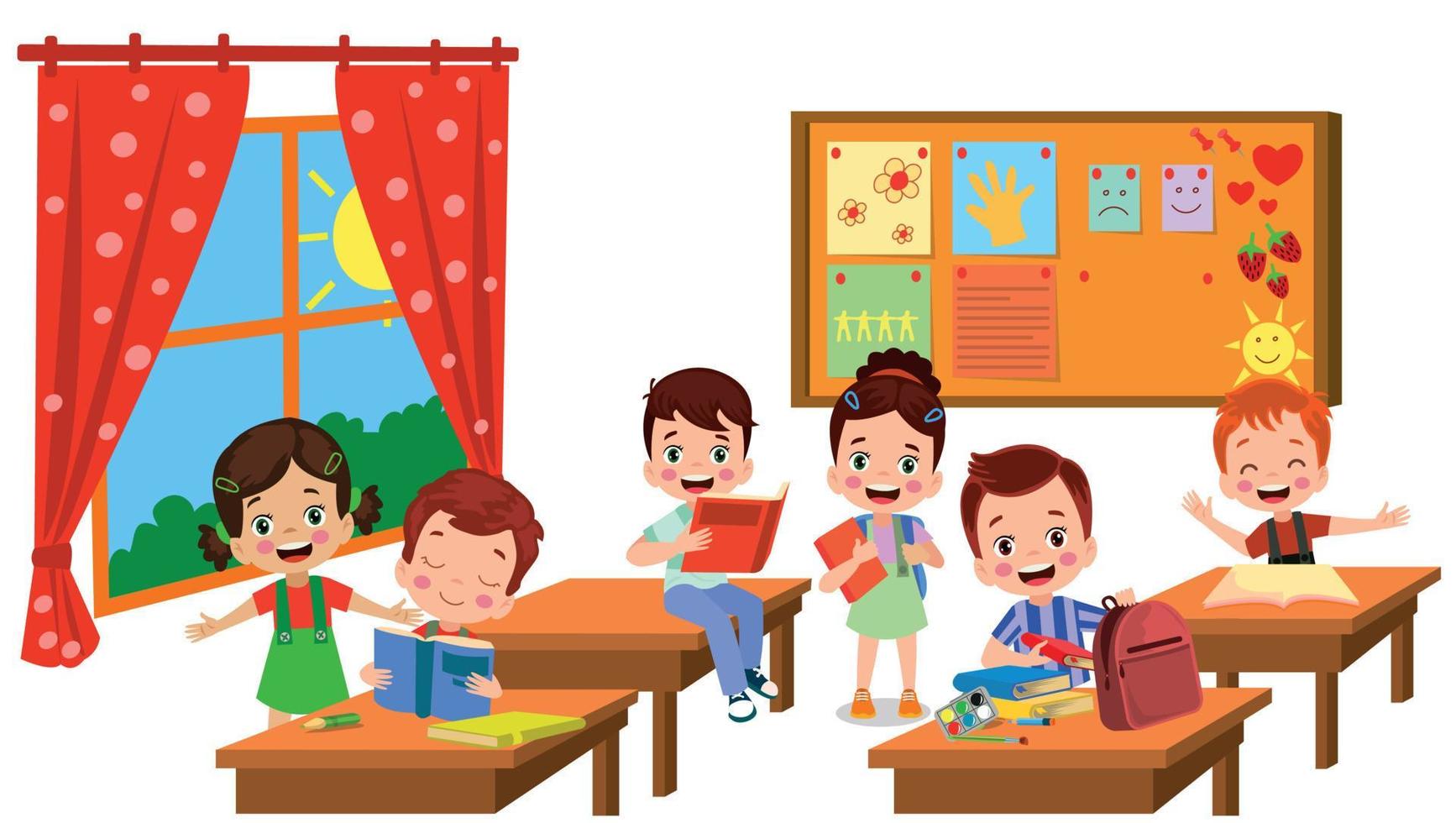 cute students playing games in class at school vector