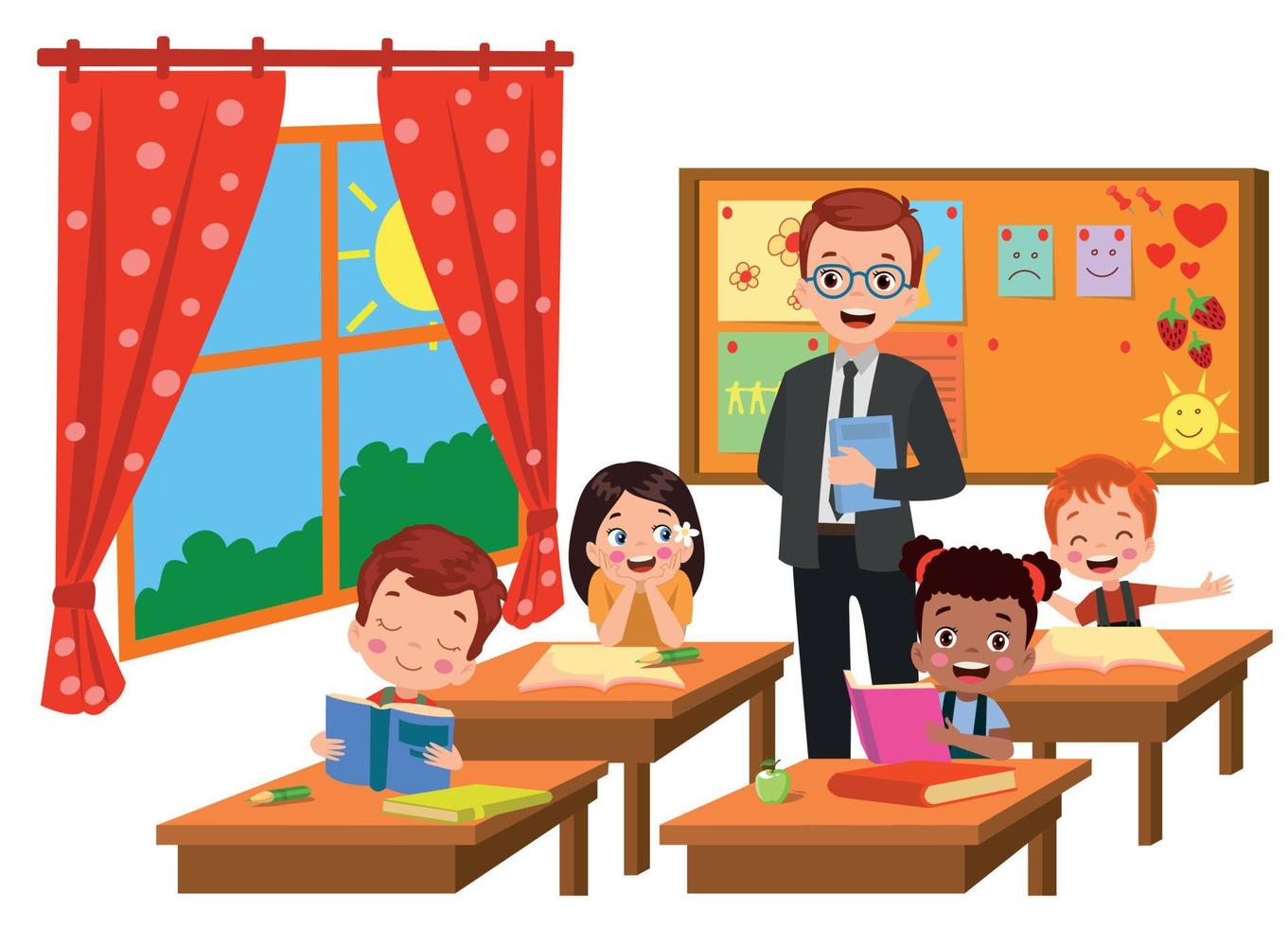 cute students playing games in class at school vector