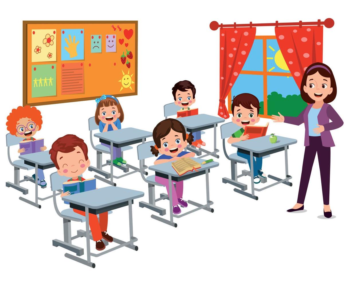 cute students in class at school vector
