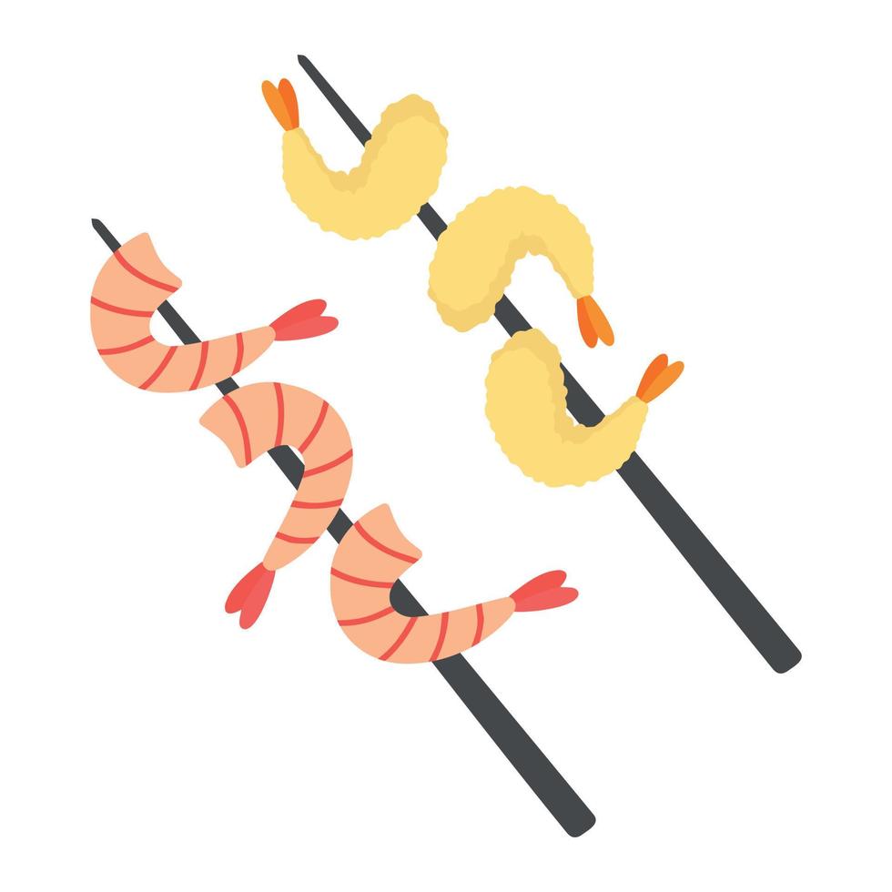 Yakitori Skewers. Japanese street food. Shrimp, tempura. vector