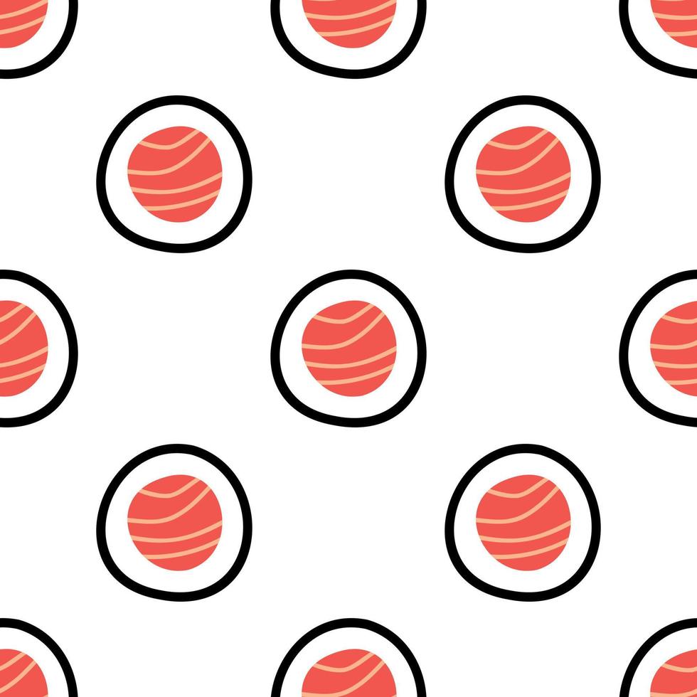 Japanese sushi roll pattern in hand drawn style. Asian food for restaurants menu vector