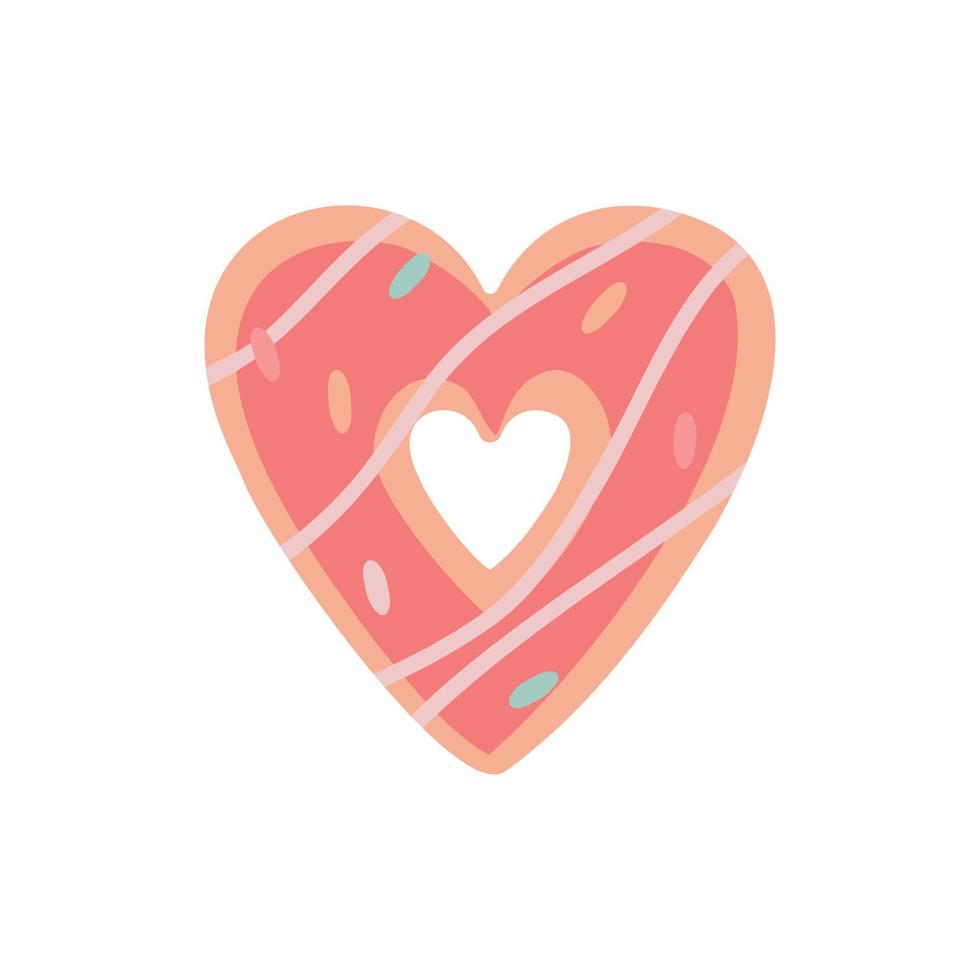 la ilustración vectorial de un lindo corazón de donut de caricatura rosa puede usarse para tarjetas de felicitación del día de San Valentín, invitaciones a fiestas. vector