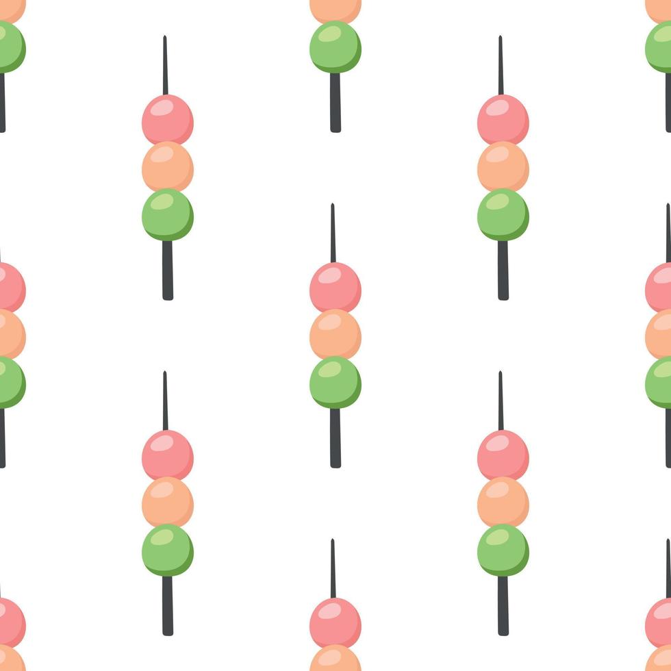 Postre dango japonés con 3 colores diferentes. patrón vector