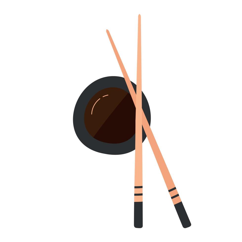 Japanese chinese sticks with soy sauce in hand drawn style. Asian food for restaurants menu vector