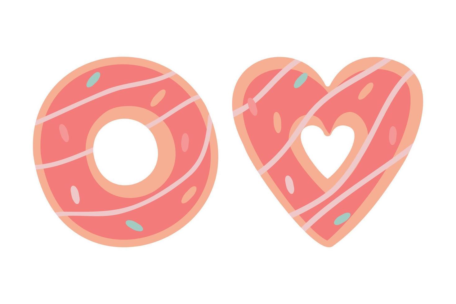 la ilustración vectorial de un lindo donut rosa de dibujos animados puede usarse para tarjetas de felicitación del día de San Valentín, invitaciones a fiestas. vector